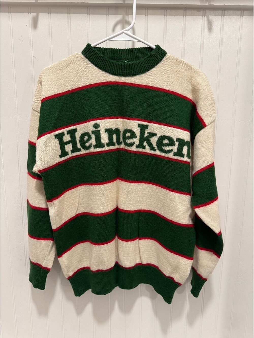 Vintage 80s 90s Heineken Beer Wool Sweater Made in Italy Spellout Knit Pullover